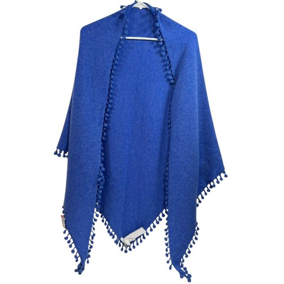 NWT Alpine Cashmere Pom-Pom Triangle Wrap Scarf Ocean Blue Quiet Luxury - Picture 2 of 5